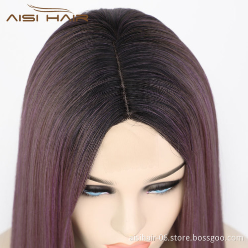 Aisi Hair Party Cosplay Popular Wholesale Vendor Long Silky Straight Ombre Purple Wig For Black Women Synthetic Hair Wigs